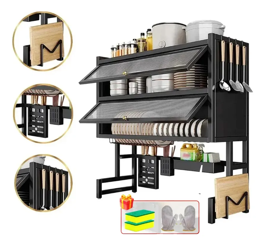 Escorredor de Louça Suspenso Aço Inoxidável Organizador de Cozinha com 2 Níveis - De 65 a 105cm